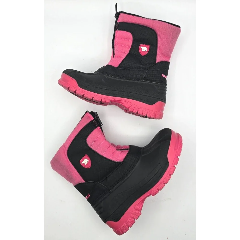 Arctic Shield Kids Pink Black Winter Snow Boots 12 Front Zip Waterproof Shell